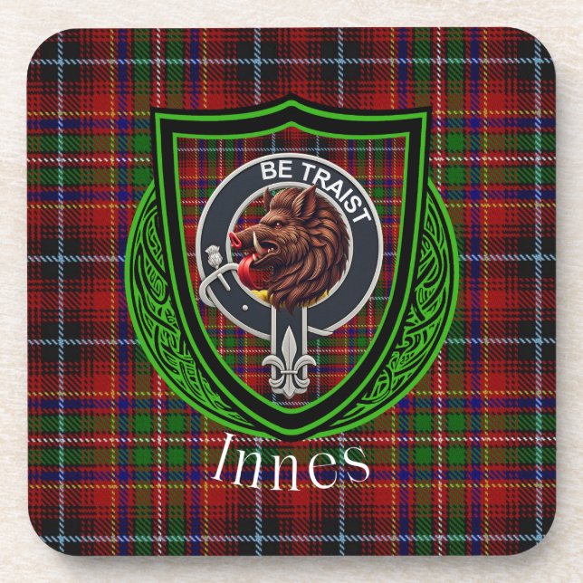 Innes Scottish Clan Tartan & Crest Getränkeuntersetzer (Vorderseite)