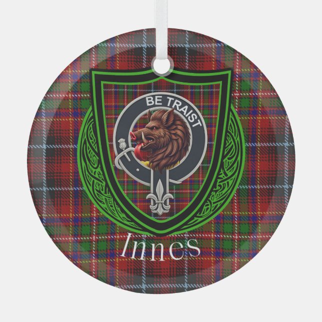 Innes Scottish Clan Tartan & Crest Ornament Aus Glas (Vorderseite)