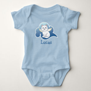 Innocent White Winged Angel Cat Illustration Baby Strampler