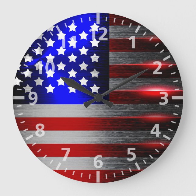 Innovative Laser-Schnitt-amerikanische Flagge 1 Große Wanduhr (Vorderseite)