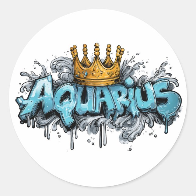 Innovatives Aquarius Zodiac Graffiti Airbrush Runder Aufkleber (Vorderseite)