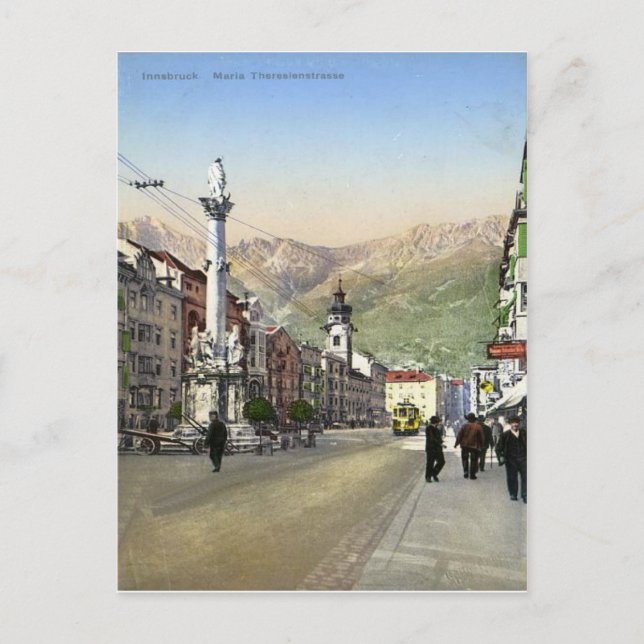 Innsbruck, Maria Theresa Straße, Straßenbahn Postkarte (Vorderseite)