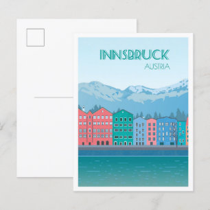 Innsbruck Österreich Kunst Vintage Reise Illustrat Postkarte