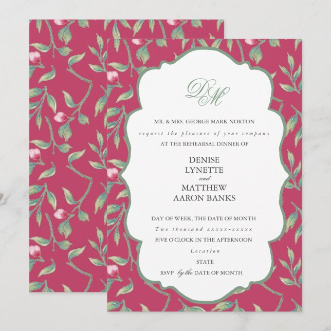 Innuendo Pink und Basil Green Probe Dinner Einladung (Vorne/Hinten)