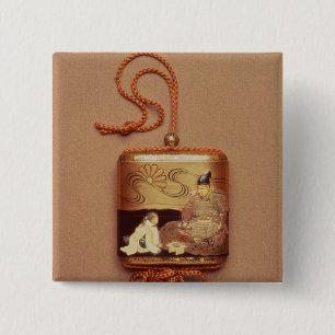 Inro, der einen Bediensteten knit vor a zeigt Button