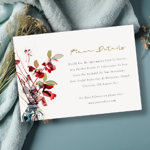 Inrotes grünes vintage Boho-Blumen-Hochzeitsdetail Begleitkarte