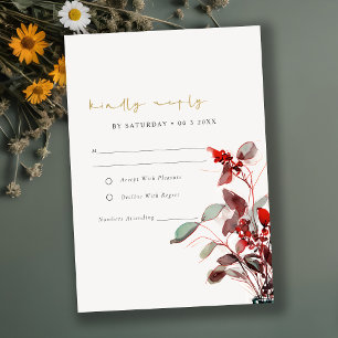 Inrotes grünes vintage Boho-Blumenhochzeit RSVP Karte