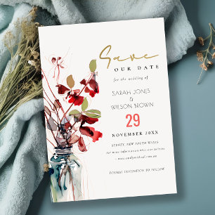 Inrotes grünes vintage Boho-Blumenhochzeit Save The Date