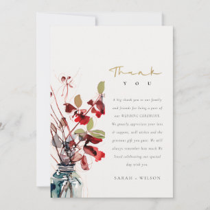 Inrotes Grünes Vintage Boho Florales Hochzeit Dankeskarte