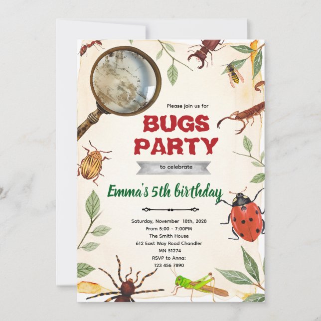 Insect Bugs Birthday party Invitation Einladung (Vorderseite)