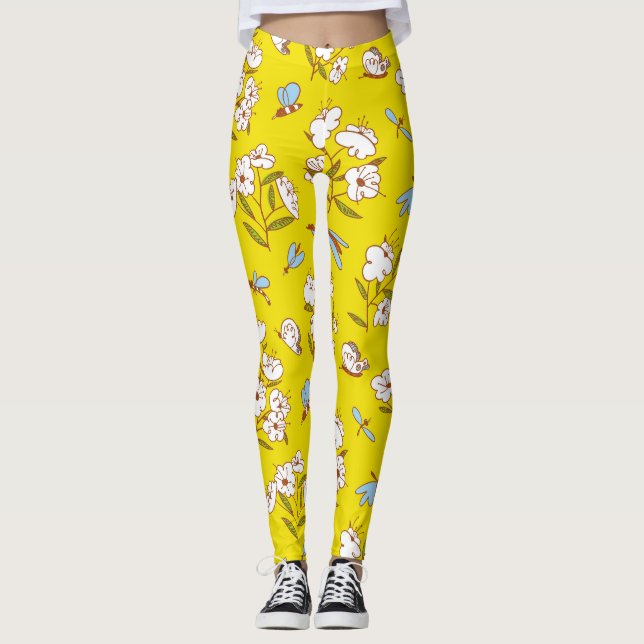 Insekten Blume Schmetterlinge: Sommernahtlose Patt Leggings (Vorderseite)