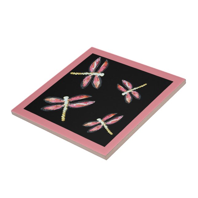 Insektenkunst tanzt Pink Dragonfly Bugs Fliese (Seite)