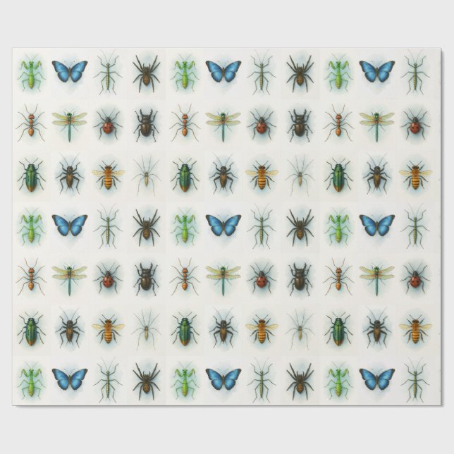 Insektensammlung Aquarellmalerei Insektenkunst  Geschenkpapier (Flach)