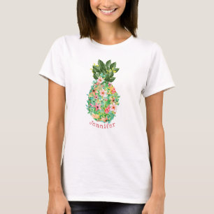 Insel Ananas Personalisierter tropischer Blütennam T-Shirt