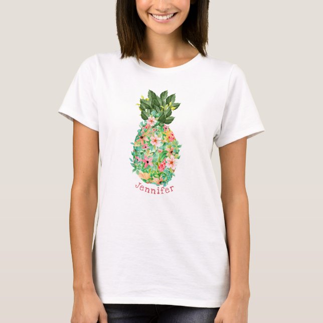 Insel Ananas Personalisierter tropischer Blütennam T-Shirt (Vorderseite)