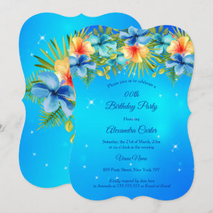 Insel Blau Gelber Hibiskus Tropisch Blumig Party Einladung