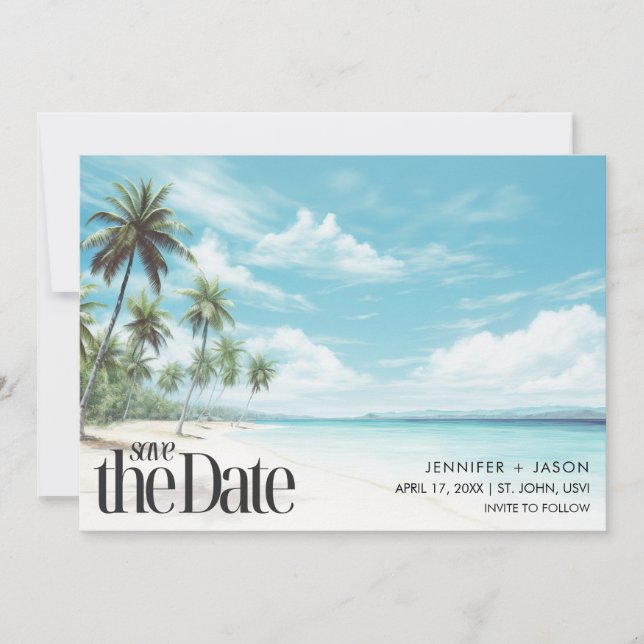 Insel Breeze Beach Hochzeit in Urlaubsort Save The Date (Vorderseite)