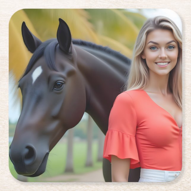 Insel Charm: Helena und ihr majestätisches Pferd Rechteckiger Pappuntersetzer (Vorderseite)