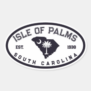 Insel der Palmen South Carolina Flagge Karte Marin Ovaler Aufkleber