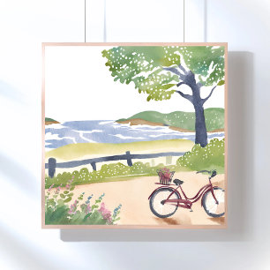 Insel-Fahrradtour Martha‘s Vineyard Aquarell Poster