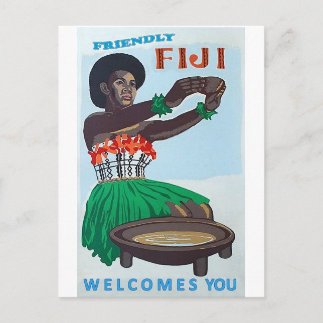 Insel Fidschi, einheimische Frau mit traditionelle Postkarte (Vorderseite)