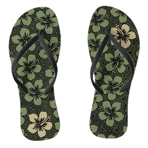 Insel Floral Hawaiian Accent Hibiskus Pinstriped Flip Flops