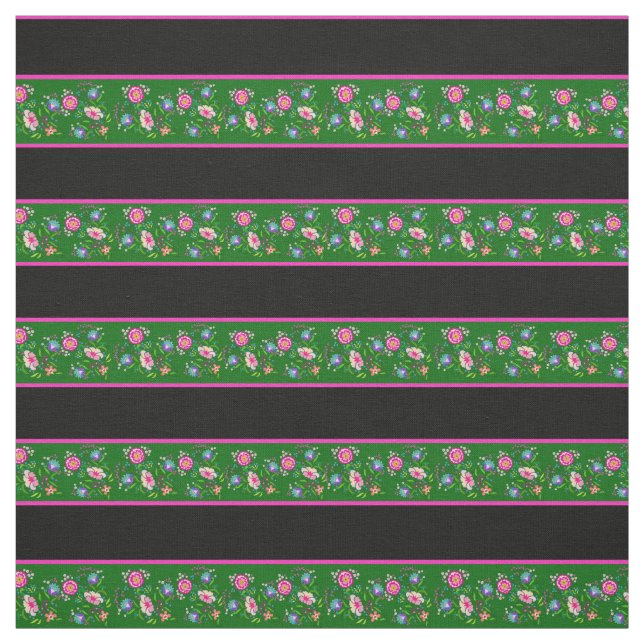 Insel grün/schwarz, rosa Button Streifen, Folklore Stoff (Muster)