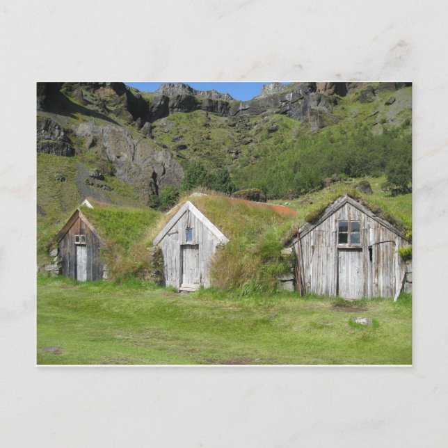 Insel Häuser mit Grasdach Postkarte (Vorderseite)