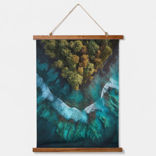 Insel-Herz-Luftbild-Ozean-Wandkunst Wandteppich Mit Holzrahmen