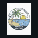 Insel Kiawah South Carolina Vintag Postkarte<br><div class="desc">Kiawah Island Beach handgezeichnete Abbildung mit Bergen und Meereswellen im Hintergrund. Ideal für jeden,  der Lieben hat,  den Strand von Kiawah Island zu besuchen.</div>