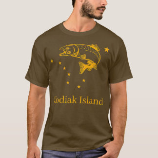 Insel Kodiak Lachs Alaska Staatsflagge Fischerei T-Shirt