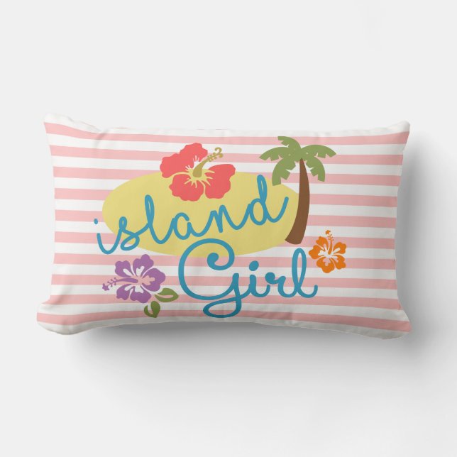 Insel Mädchen: Tropenrosa Streifen Lendenkissen (Vorderseite)