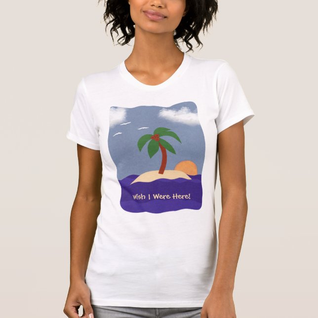 Insel mit Palmen, Sonnenuntergang und Seaguls T-Shirt (Vorderseite)
