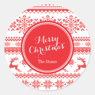 Insel-Mustermonogramm der Weihnachtsstrickjacke Runder Aufkleber