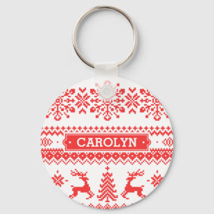 Insel-Mustermonogramm der Weihnachtsstrickjacke Schlüsselanhänger