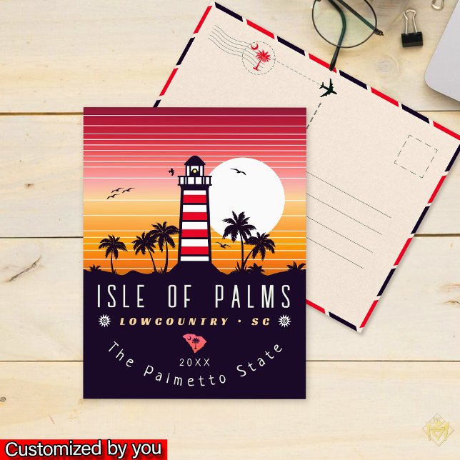 Insel Palms Leuchtturm SC Retro Sunset Souvenirs Postkarte (Von Creator hochgeladen)