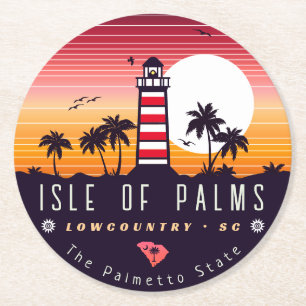 Insel Palms Leuchtturm SC Retro Sunset Souvenirs Runder Pappuntersetzer