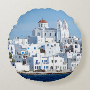 Insel Paros mit Dorf naoussa Rundes Kissen