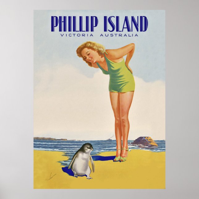 Insel Philip, Australien, Mädchen mit Pinguin Poster (Vorne)
