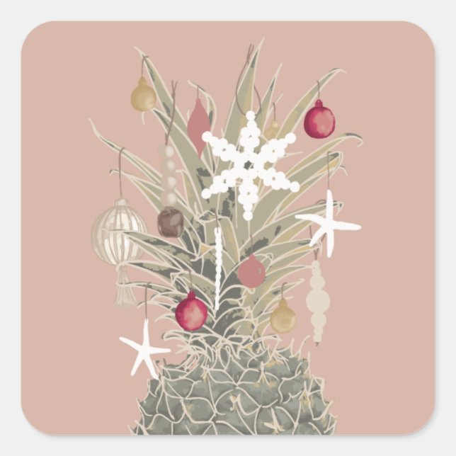 Insel Pine, Weihnachten im hawaiianischen Stil Quadratischer Aufkleber (Vorderseite)