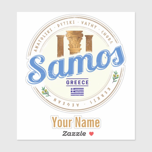 Insel Samos in Griechenland Retro Vintager Urlaub Aufkleber (Blatt)
