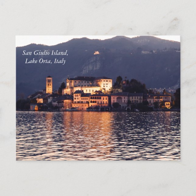 Insel San Giulio, Orta-See, Italien, bei Dämmerung Postkarte (Vorderseite)