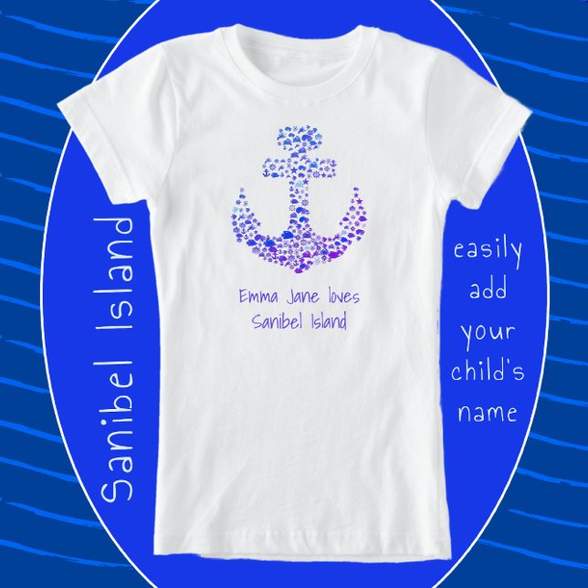 Insel Sanibel FL Sea Creatures Anchor and Name T-Shirt (Von Creator hochgeladen)