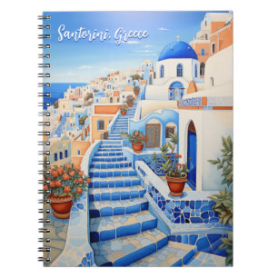 Insel Santorin Illustration   Art der Reise Notizblock