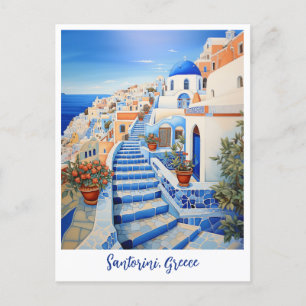 Insel Santorin Illustration   Art der Reise Postkarte