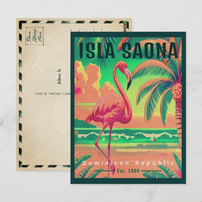 Insel Saona DR. Retro Flamingos Souvenir 1950er Postkarte (Vorne/Hinten)