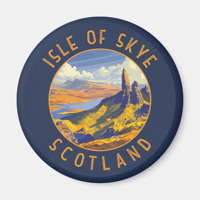 Insel Skye Schottland Retro Distressed Circle Magnet (Vorne)