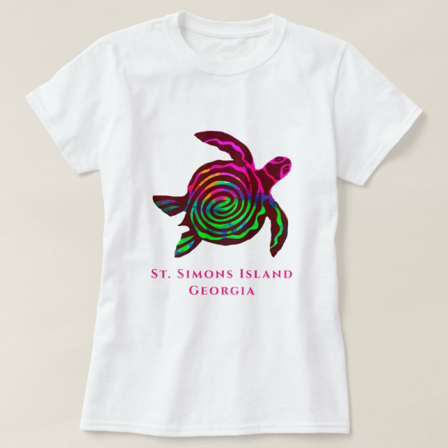 Insel St. Simons GA Farbenfrohe Meeresschildkröte T-Shirt (Design vorne)