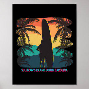 Insel Sullivan South Carolina Sc Palm Tree Surf Poster
