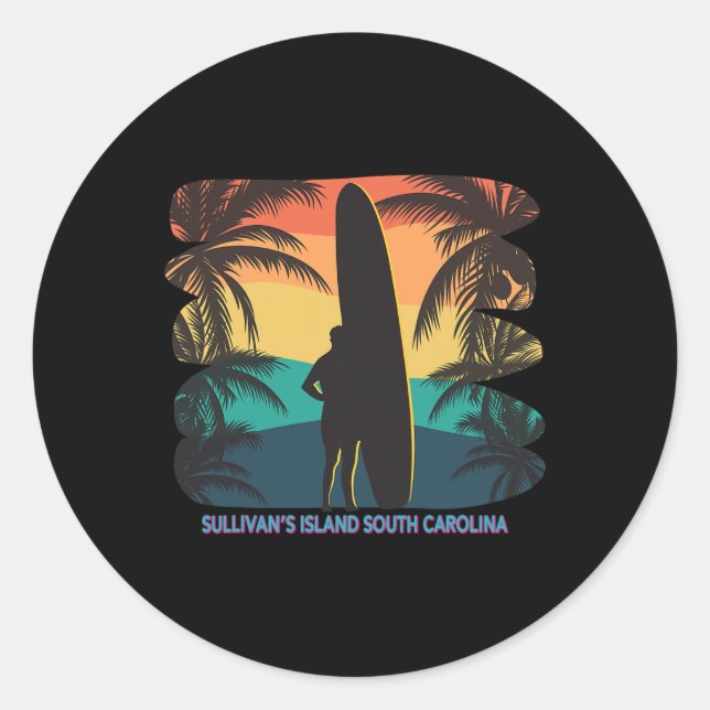 Insel Sullivan South Carolina Sc Palm Tree Surf Runder Aufkleber (Vorderseite)